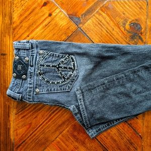 Miss Me Distressed Skinny Jeans Peace Sign Size 29 - Peace Sign Back Pockets